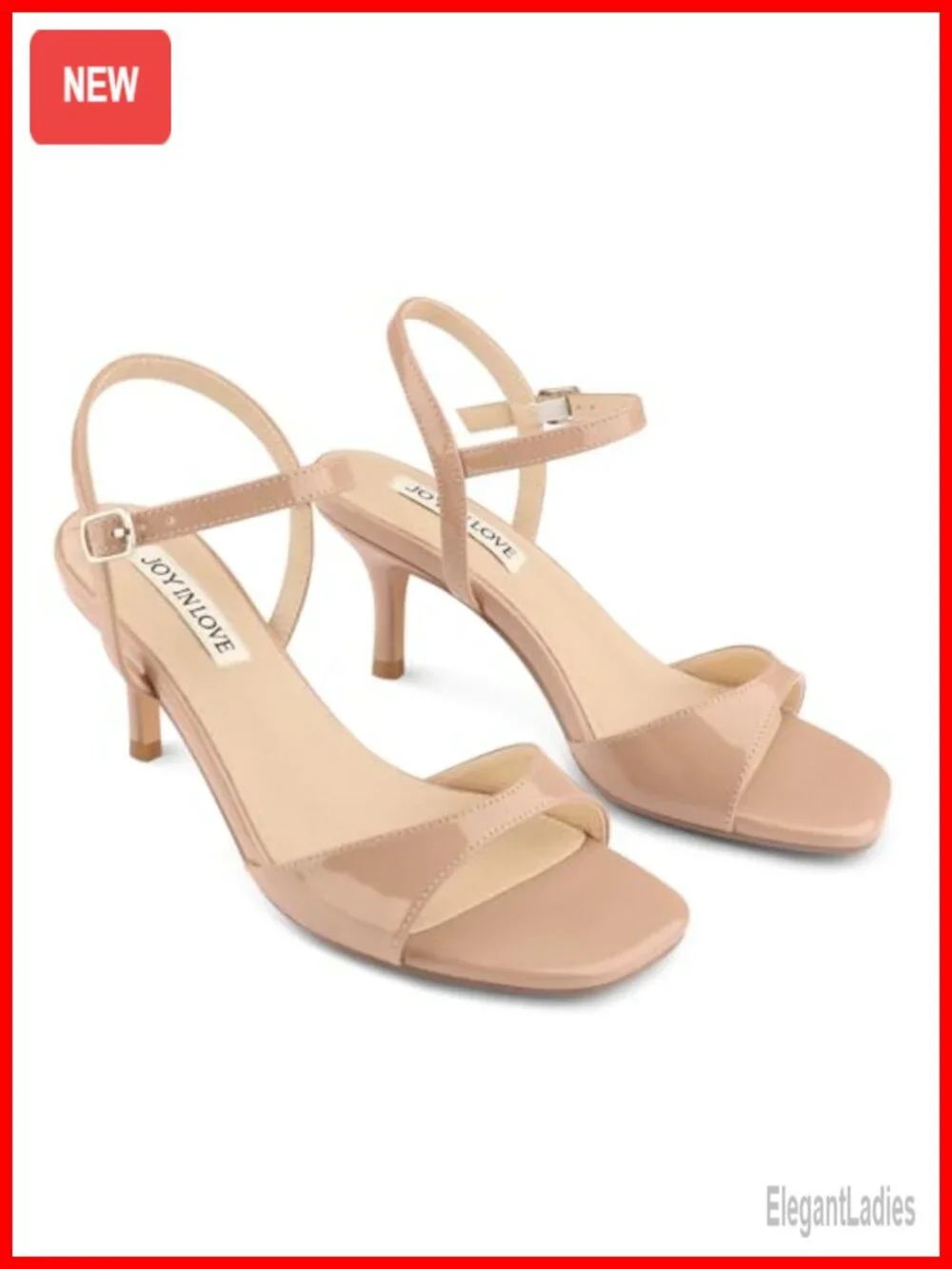 JOY IN LOVE Kitten Heels Open Toe Sandals with Ankle Strap